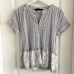 Franchesca's Navy Blue Pinstripe Short Sleeve Blouse